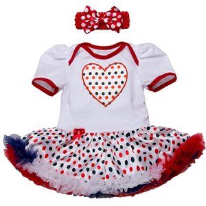 American Flag Heart Dots Tulle Baby Romper Dress & Headband